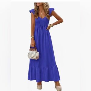 Pretty Garden Blue  Maxi Dress with Smocked Bodice